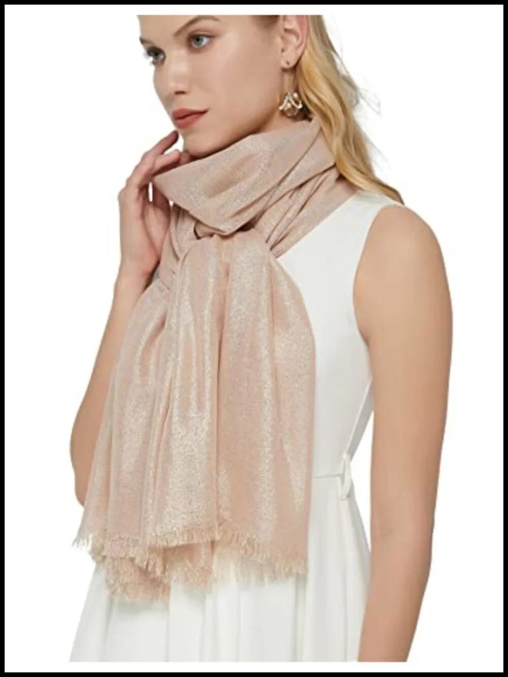 Women's Metallic Evening Shawl Extra Large Dressy Wrap Fringed Stole Viscose